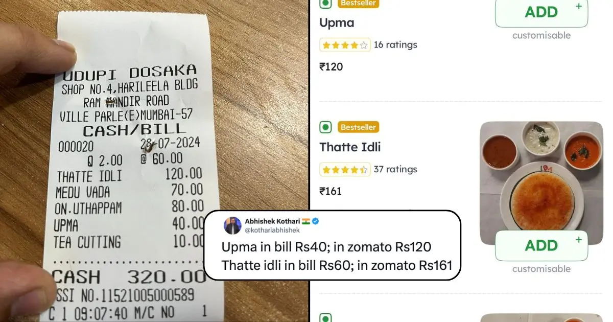 Zomato Responds After Man Compares A Mumbai Eatery’s Offline Bill With The Online One