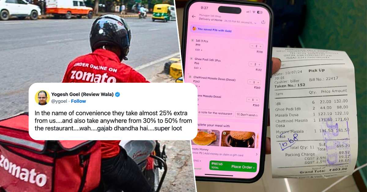 Zomato’s Casual Reply Goes Viral After Customer Shares Price Difference Between Online Bill With Offline Order