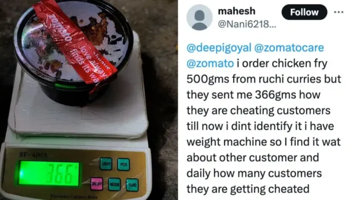 customer-complains-of-getting-366g-chicken-fry-instead-of-500g-zomato