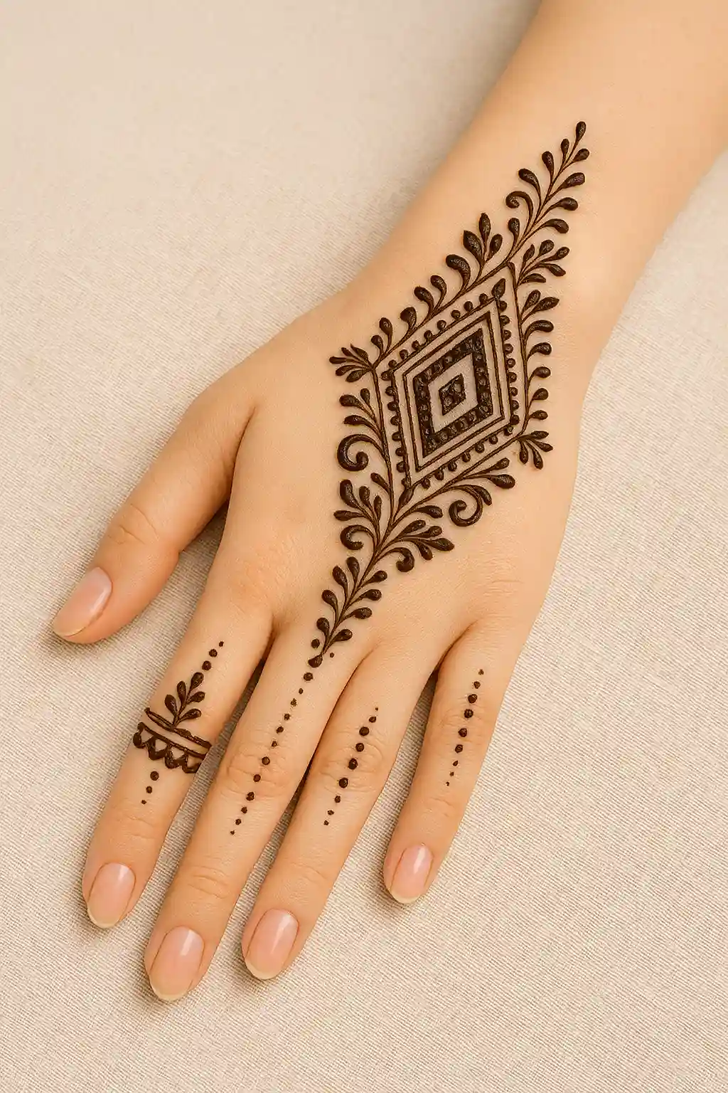 Simple Stylish Back Hand Mehndi Design with Diamond Shape 2025