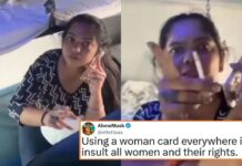 woman smoking in Indian train