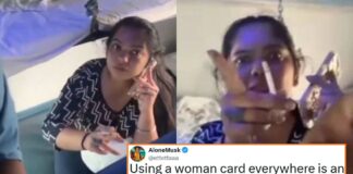 woman smoking in Indian train