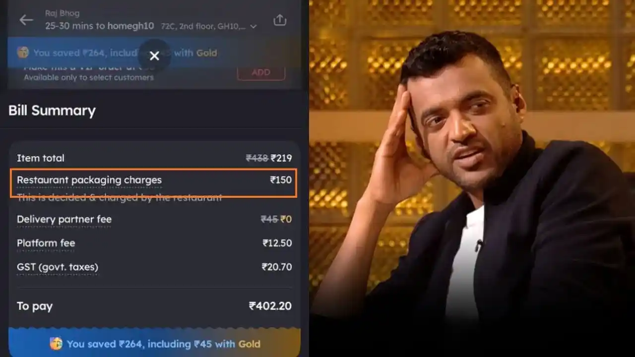 Zomato Faces Backlash Over ₹150 Packaging Charge on ₹219 Order