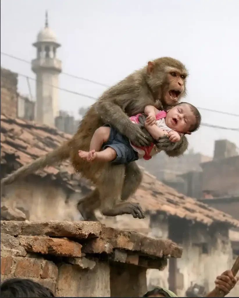how to save baby from monkey attack