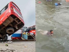 bus falls off ferry Padma River Bangladesh