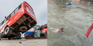 bus falls off ferry Padma River Bangladesh