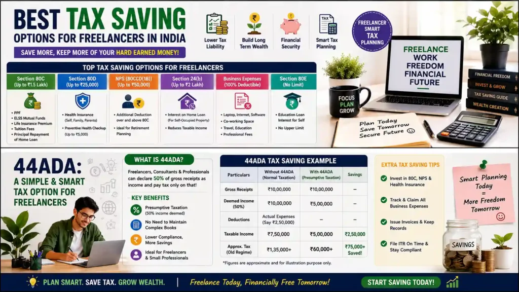 best tax saving options for freelancers in India 44ADA chart
