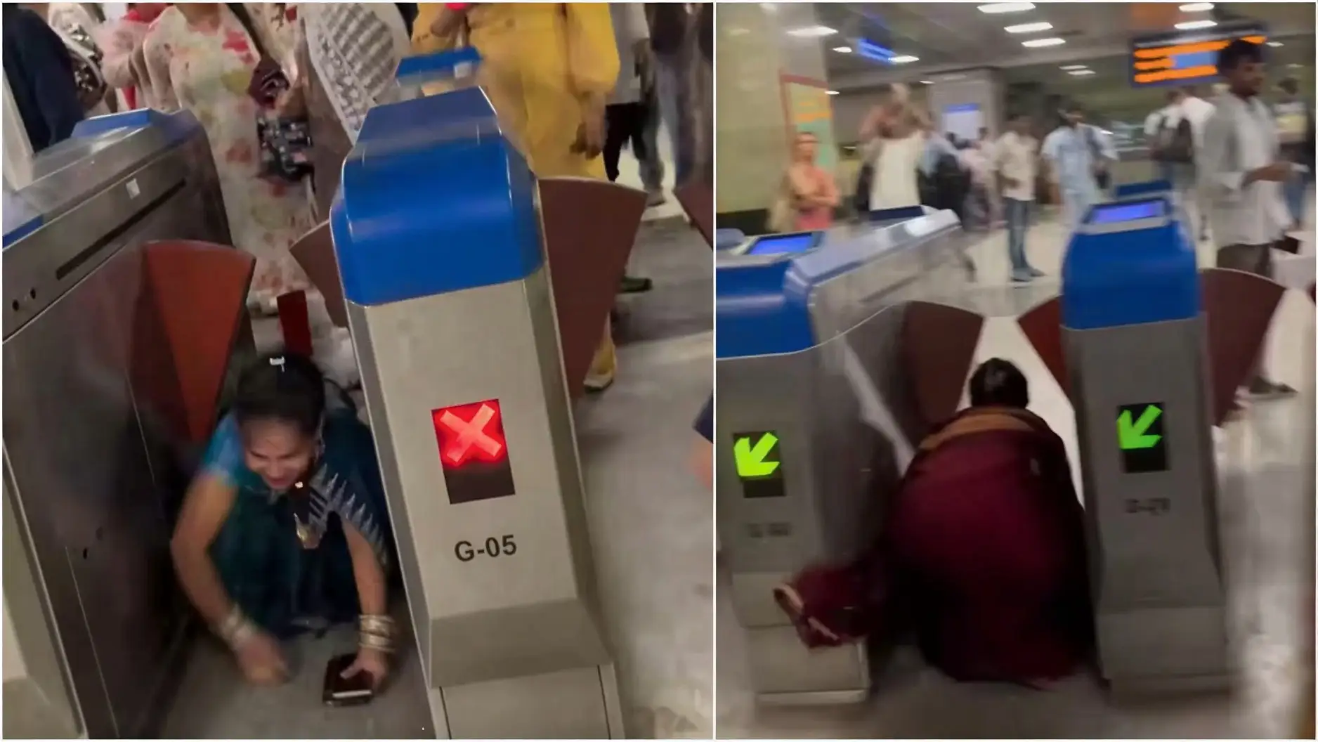 Women Crawl Under Automated Gates in Delhi Metro to Skip Fare – Children Imitate Them in Viral Video